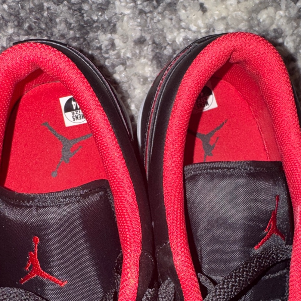 Nike Men's Black, Red, and White Air Jordan 1 Low Sneakers - Picture 5 of 7
